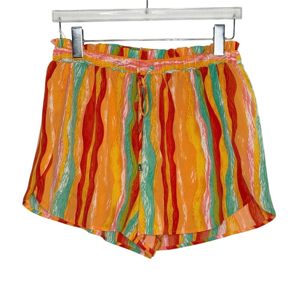 Entro Pull On Shorts L NEW Margarita Vibrant Orange Red Stripe Colorful Travel